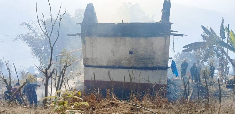 वनमा लागेको डढेलोले घर जल्यो